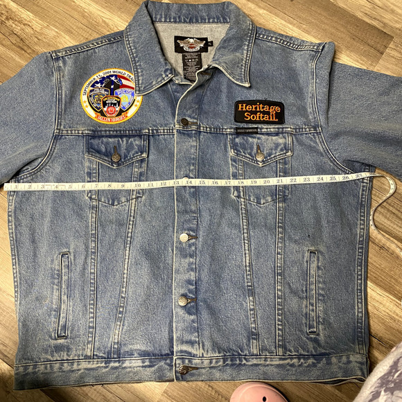Vintage Harley Davidson Denim Jacket Embroidered Patch Blue Biker‎ XLARGE Men - Picture 10 of 12